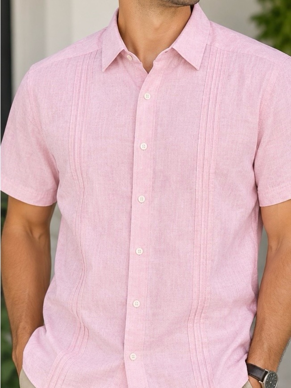 Scotch & Soda Short-Sleeve Button-Down Shirt in Light Pink